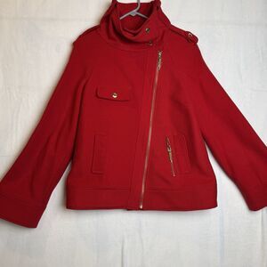 BETSEY JOHNSON‎ Jacket Coat Womens Size 12 Red Wool Blend Full Zip